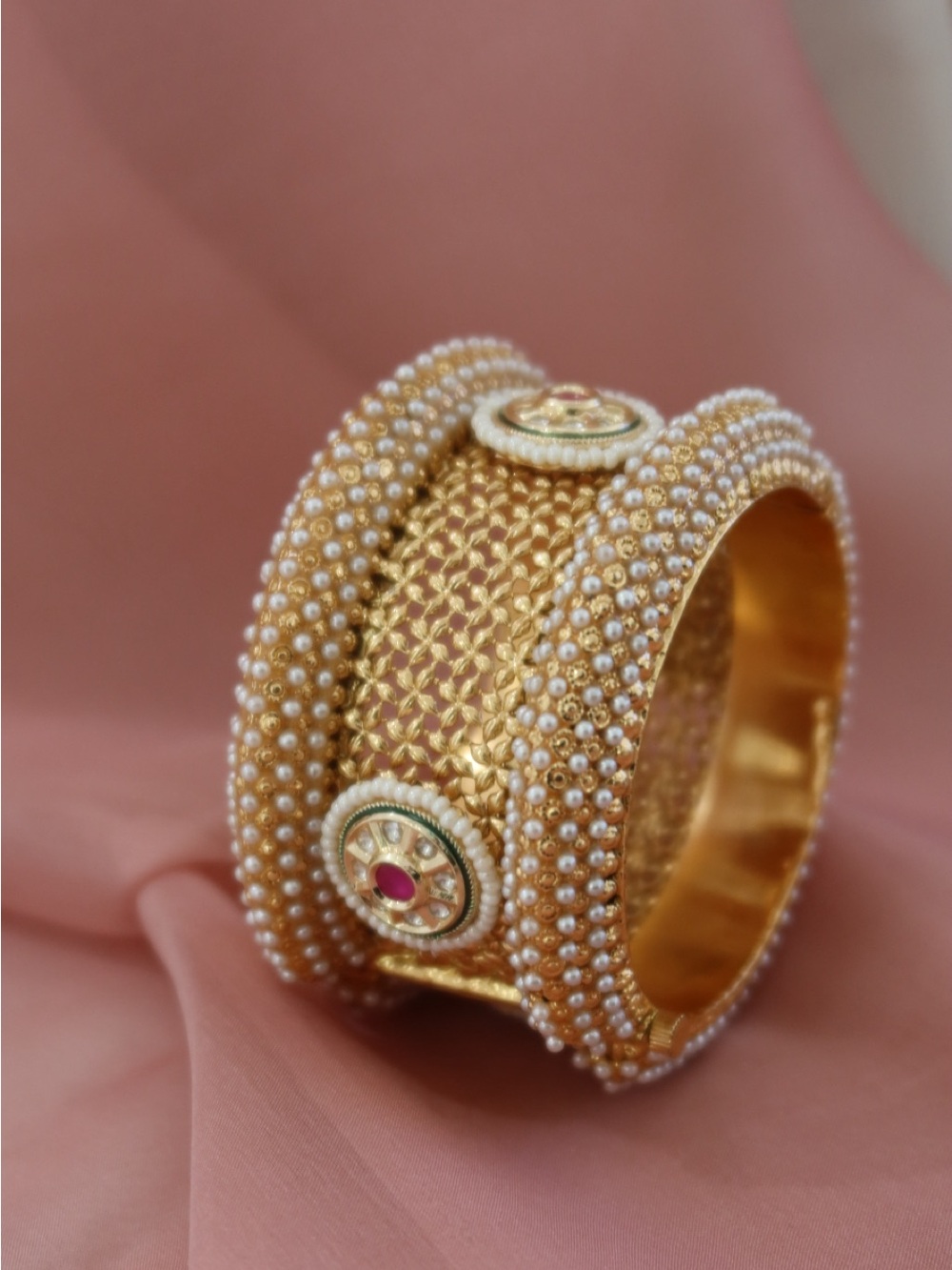 Gold Pearl-Embellished Indian Bridal Bangle (Single 1 piece)